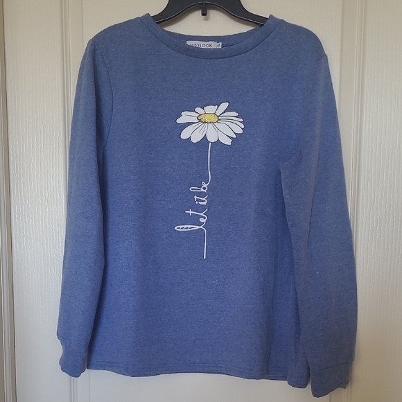 MISSLOOK Tops - MISSLOOK Blue Sweatshirt with Daisy Graphic Size XL